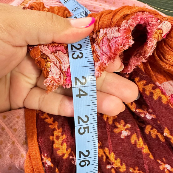 Free People Light Magic Printed Sleeve Henley Top Vintage Pink Women Medium - Picture 9 of 10